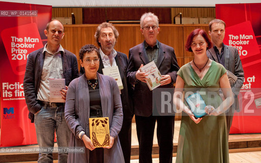 The shortlisted authors for the 2010 Man Booker Prize L-r: Damon  Galgut, Andrea Levy, Howard Jacobson, Peter Carey, Emma Donoghue, Tom McCarthy..©Graham Jepson/Writer Pictures/Rosebud2