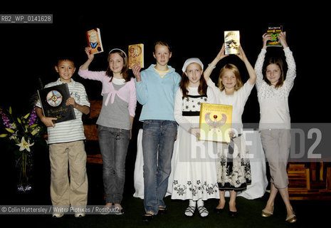 Write On! Childrens writing competition prizegiving at the Borders Book Festival.Hardy Hamilton, 2nd prize P5, Catriona Rooney, 1st prize P7, Ellie Clarkson 2nd prize P7, Ellis Dixon, 1st prize P6, Lauren Grant, 1st prize P5, Karina Foord, 2nd prize P6..Copyright©Colin Hattersley/Writer Pictures/Rosebud2