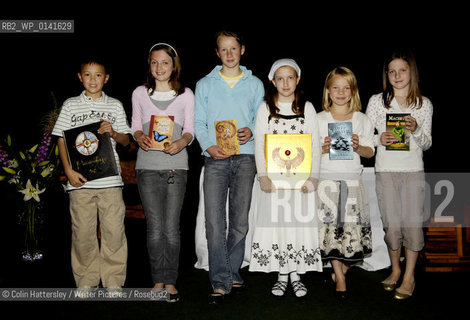 Write On! Childrens writing competition prizegiving at the Borders Book Festival.Hardy Hamilton, 2nd prize P5, Catriona Rooney, 1st prize P7, Ellie Clarkson 2nd prize P7, Ellis Dixon, 1st prize P6, Lauren Grant, 1st prize P5, Karina Foord, 2nd prize P6..Copyright©Colin Hattersley/Writer Pictures/Rosebud2
