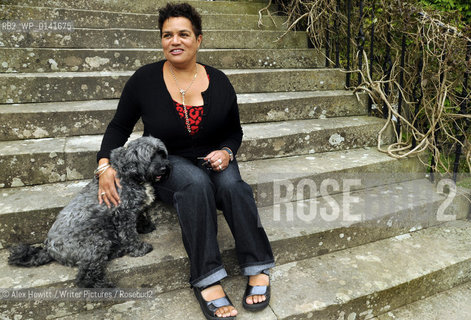 Jackie Kay photographed with her dog at the Borders Book Festival 2009..Copyright©Alex Hewitt/Writer Pictures/Rosebud2