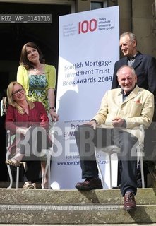 James Kelman, winner of the Scottish Arts Council Book of the year award. Pictured with category winners Andrea McNicoll (sitting), Janice Galloway and Tom Pow at the sixth Borders Book Festival in Melrose today (Thursday), which runs until Sunday. Four days of book events which cover current affairs, history, entertainment, travel and music...For more info please contact Maggie Page at the Scottish Arts Council.please credit:.Copyright©Colin Hattersley/Writer Pictures/Rosebud2