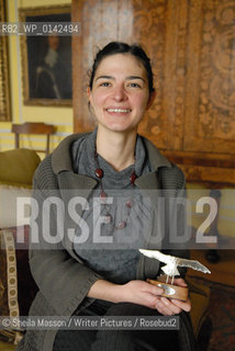 Elen Caldecott, British writer, with her trophy as winner of the first Lennox Author Award at the 2nd annual Lennoxlove Book Festival at Lennoxlove House, Haddington, Scotland, November 20, 2010...Copyright©Sheila Masson/Writer Pictures/Rosebud2