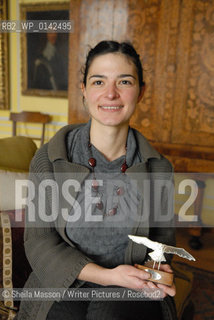Elen Caldecott, British writer, with her trophy as winner of the first Lennox Author Award at the 2nd annual Lennoxlove Book Festival at Lennoxlove House, Haddington, Scotland, November 20, 2010...Copyright©Sheila Masson/Writer Pictures/Rosebud2