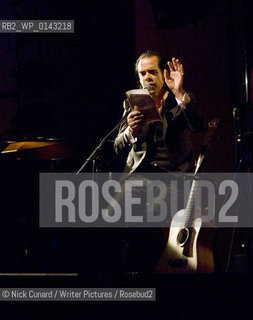 The first in a series of special live events marking the publication of Nick Caves new novel  The Death of Bunny Munro [Canongate ].  Palace Theartre , London W1. ..Taking place in intimate theatre settings these unique shows will be a mix of readings and live music, with Cave joined by Warren Ellis and Martyn Casey. ..copyright©Nick Cunard/Writer Pictures/Rosebud2