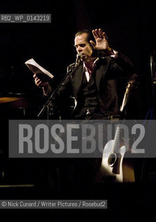 The first in a series of special live events marking the publication of Nick Caves new novel  The Death of Bunny Munro [Canongate ].  Palace Theartre , London W1. ..Taking place in intimate theatre settings these unique shows will be a mix of readings and live music, with Cave joined by Warren Ellis and Martyn Casey. ..copyright©Nick Cunard/Writer Pictures/Rosebud2