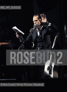 The first in a series of special live events marking the publication of Nick Caves new novel  The Death of Bunny Munro [Canongate ].  Palace Theartre , London W1. ..Taking place in intimate theatre settings these unique shows will be a mix of readings and live music, with Cave joined by Warren Ellis and Martyn Casey. ..copyright©Nick Cunard/Writer Pictures/Rosebud2