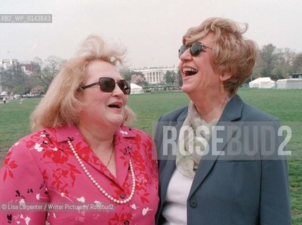 Mariellen OBrien and Karen Chiao in Washington DC..Wives of ex-CIA spies and co-authors of book about their lives..White house in the background..copyright©Lisa Carpenter/Writer Pictures/Rosebud2