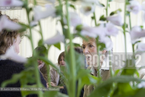 Celebrated author Joanna Trollope pictured through flowers in the green room at the Hay Festival...copyright©Justin Griffiths-Williams/Writer Pictures/Rosebud2