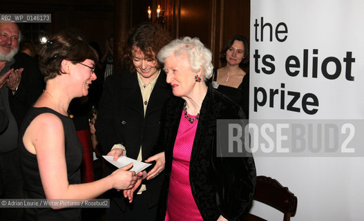 Mrs. TS Eliot presents to Jen Hadfield, winner of the TS Eliot Prize for Poetry, present in London 120109..copyright©Adrian Lourie/Writer Pictures/Rosebud2