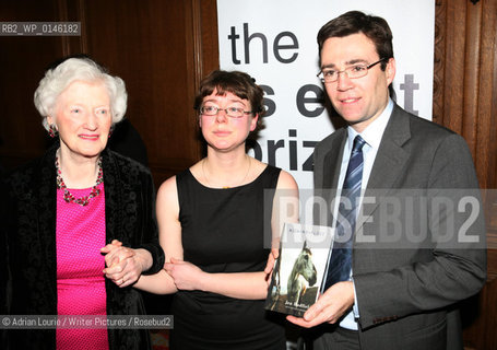 Jen Hadfield, winner of the TS Eliot Prize for Poetry, present in London 120109 pictured with Mrs. TS Eliot and Andy Burnham, Secretary for Culture..copyright©Adrian Lourie/Writer Pictures/Rosebud2
