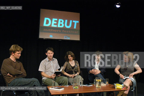 L to R: authors Horatio Clare, Craig Taylor, Helen Farish, Richard Benson, Chairwoman Pennie Latin..The Debut Author festival at the Traverse theatre in Edinburgh...Copyright©Pascal Saez/Writer Pictures/Rosebud2