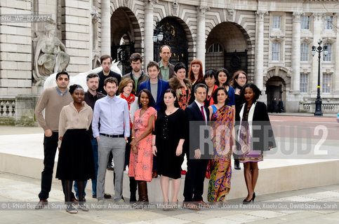 Granta Announces the Best of Young British Novelists 2013. The 2013 list of the 20 most promising authors under 40 was announced at an event at the British Council in London and a photocall at Marble Arch in London..©L-RNed Beauman, Sunjeev Sahota, Naomi Alderman, Benjamin Markovits, Adam Thirlwell, Joanna Kavenna, Xiaolu Guo, David Szalay, Sarah Hall, Steven Hall, Adam Foulds, Tahmima Anam, Nadifa Mohamed, Jenni Fagan, Kamila Shamsie, Ross Raisin, Evie Wyld, Helen Oyeyemi and Taiye Selasi. .Picture byMark Hakansson/Writer Pictures/Rosebud2