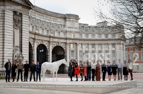 Granta Announces the Best of Young British Novelists 2013. The 2013 list of the 20 most promising authors under 40 was announced at an event at the British Council in London and a photocall at Marble Arch in London..©L-RNed Beauman, Sunjeev Sahota, Naomi Alderman, Benjamin Markovits, Adam Thirlwell, Joanna Kavenna, Xiaolu Guo, David Szalay, Sarah Hall, Steven Hall, Adam Foulds, Tahmima Anam, Nadifa Mohamed, Jenni Fagan, Kamila Shamsie, Ross Raisin, Evie Wyld, Helen Oyeyemi and Taiye Selasi. .Picture byMark Hakansson/Writer Pictures/Rosebud2