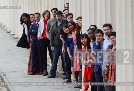Granta Announces the Best of Young British Novelists 2013. The 2013 list of the 20 most promising authors under 40 was announced at an event at the British Council in London and a photocall at Marble Arch in London..©L-RNed Beauman, Sunjeev Sahota, Naomi Alderman, Benjamin Markovits, Adam Thirlwell, Joanna Kavenna, Xiaolu Guo, David Szalay, Sarah Hall, Steven Hall, Adam Foulds, Tahmima Anam, Nadifa Mohamed, Jenni Fagan, Kamila Shamsie, Ross Raisin, Evie Wyld, Helen Oyeyemi and Taiye Selasi. .Picture byMark Hakansson/Writer Pictures/Rosebud2