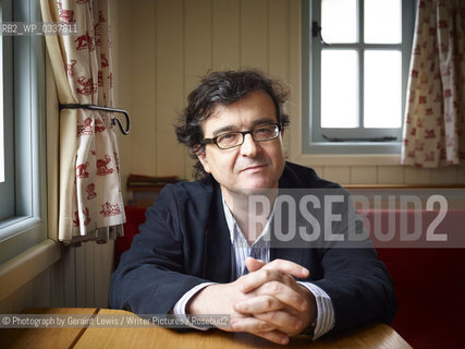 Javier Cercas, Spanish writer, in the Shepherds Hut at Hay on Wye Literary Festival.25th May 2014..©Photograph by Geraint Lewis/Writer Pictures/Rosebud2