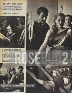 Si sono conosciuti nella cornice della Roma antica: articolo della rivista Settimo giorno del 13 novembre 1958 sulla relazione sentimentale tra lattrice Anita Exberg, ancora sposata con Anthony Steel, e Georges Marchal. Foto di Tazio Secchiaroli sul set del film Nel segno di Roma interpretato dai due attori  /  They met in the setting of ancient Rome: article of Italian magazine Il Settimo giorno, November 13, 1958, about a love affair between actress Anita Exberg, still married to Anthony Steel, and Georges Marchal. Photo bynTazio Secchiaroli on the set of the historical drama film Sheba and the Gladiator starring the two actors - Reproduced by Marcello Mencarini
/Rosebud2