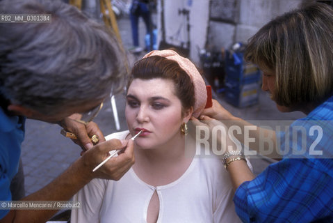 Rome, 1990.Italian actress Nadia Rinaldi  on the set of movie Faccione directed by Christian De Sica / Roma, 1990. Lattrice Nadia Rinaldi sul set del film Faccione diretto da Christian De Sica - ©Marcello Mencarini/Rosebud2