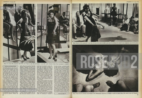 Foto sul set della Dolce Vita di Federico Fellini, durante le riprese della scena dello spogliarello ispirate da quello di Aiché Nana al ristorante Rugantino (LEuropeo, 23 agosto 1959) / Photos taken on the set of movie La Dolce Vita during the shooting of the strip-tease scene, inspired by that by Aiché Nana at Rugantino restaurant (LEuropeo magazine, August 23, 1959) - Reproduced by Marcello Mencarini
/Rosebud2