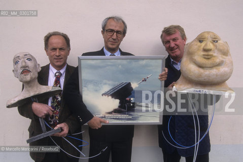 LAquila, 1994. Three owners of the amusement park factory A.D.A. Advancement Development Attraction, former weapon factory: Antonio De Cristofaro, Enzo Carbonara and Carlo Corsi / LAquila, 1994. I tre proprietari della fabbrica di parchi giochi A.D.A. Advancement Development Attraction, ex fabbrica di armi: Antonio De Cristofaro, Enzo Carbonara e Carlo Corsi - ©Marcello Mencarini/Rosebud2