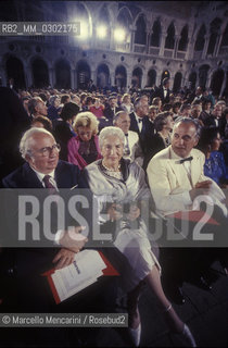 Venice, Doges Palace, 1984. Italian poliytician Giovanni Sapdolini and Maria Pia Fanfani at Campiello Literary Prize / Venezia, Palazzo ducale 1984. Il politico Giovanni Spadolini e Maria Pia Fanfani al Premio letterario Campiello - ©Marcello Mencarini/Rosebud2