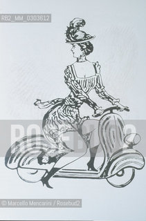 Piaggio Museum in Pontedera - Woman on Vespa (1955), drawing by Leo Longanesi, Piaggio Historical Archives  / Museo Piaggio di Pontedera - Donna in Vespa (1955), disegno di Leo Longanesi, Archivio Storico Piaggio - ©Marcello Mencarini/Rosebud2