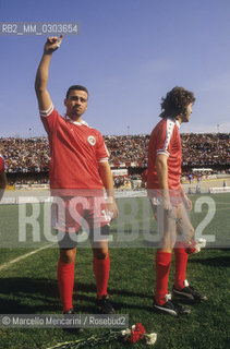 Italian National Singers Football Team, 1987. Singer Eros Ramazzotti on the game field / Nazionale italiana cantanti 1987. Il cantante Eros Ramazzotti in campo - ©Marcello Mencarini/Rosebud2