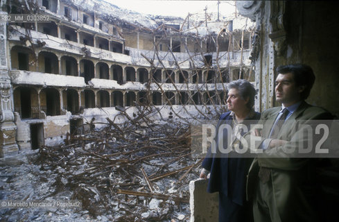 Bari 1992. Owners of Petruzzelli Theater Vittoria Messeni Nemagna and her son Ciro Menotti in the Theater after the fire /  Bari 1992. I proprietari del Teatro Petruzzelli Vittoria Messeni Nemagna e suo figlio Ciro Menotti nel Teatro dopo lincendio - ©Marcello Mencarini/Rosebud2