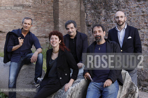 Festival of Literatures, Rome, June 14,  2012. Finalists of the Strega Literary Prize. From the left, writers Gianrico Carofiglio, Lorenza Ghinelli, Marcello Fois, Emanuele Trevi, Alessandro Piperno / Festival Letterature, Roma 14 giugno 2012. I finalisti del Premio Strega. Da sinistra, gli scrittori Gianrico Carofiglio, Lorenza Ghinelli, Marcello Fois, Emanuele Trevi, Alessandro Piperno - ©Marcello Mencarini/Rosebud2