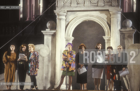 Venice, April 24, 1991. Sopranos Cecilia Gasdia, Daniela Dessì, Katia Ricciarelli, Lucia Valentini Terrani, Luciana Serra, Raina Kabaivanska, Mariella Devia and Renata Scotto during the rehearsal of Concert Primadonna, directed by Daniel Oren and organized in St. Marks Square by Bruno Tosi / Venezia, 24 aprile 1991. I soprani Cecilia Gasdia, Daniela Dessì, Katia Ricciarelli, Lucia Valentini Terrani, Luciana Serra, Raina Kabaivanska, Mariella Devia e Renata Scotto durante le prove del concerto Primadonna, diretto da Daniel Oren e organizzato in piazza San Marco da Bruno Tosi
 ©Marcello Mencarini/Rosebud2