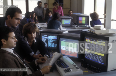 Rome, 1983. RAI Italian television headquarters in Via Teulada. Deputy director of Teletext Giancarlo Leone in the editorial office / Roma, 1983. RAI televisione italiana, sede di via Teulada.  il vicedirettore di Televideo Giancarlo Leone in redazione - ©Marcello Mencarini/Rosebud2