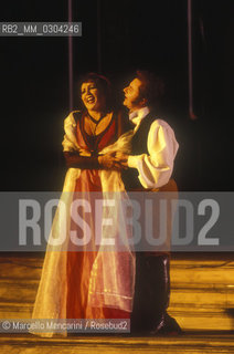 Rome, Olympic Stadium, 1998. Ukrainian soprano Maria Guleghina and Italian tenor Vincenzo La Scola (as Cavaradossi) in Tosca / Roma, Stadio Olimpico, 1998. Il soprano Maria Guleghina e il tenore Vincenzo La Scola (nel ruolo di Cavaradossi) in Tosca - ©Marcello Mencarini/Rosebud2