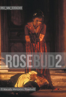Rome, Olympic Stadium, 1998. Ukrainian soprano Maria Guleghina and Italian bass-baritone Ruggero Raimondi (as Scarpia) in Tosca / Roma, Stadio Olimpico, 1998. Il soprano Maria Guleghina e il basso-baritono Ruggero Raimondi (nel ruolo di Scarpia) in Tosca - ©Marcello Mencarini/Rosebud2