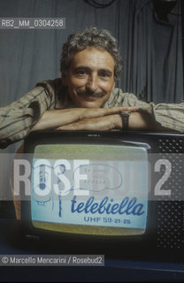 Biella, about 1980. Telebiella, the first private tv station in Italy to break the monopoly of RAI Italian public television. Founder of Telebiella Giuseppe Sacchi / Biella 1980 circa. Telebiella, la prima televisione privata in Italia a rompere il monopolio della RAI: Il fondatore di Telebiella Giuseppe Sacchi  - ©Marcello Mencarini/Rosebud2