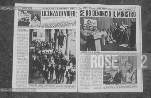Telebiella, the first private tv station in Italy to break the monopoly of RAI Italian public television: Article of Oggi magazine (1973) about the closure of Telebiella imposed by the Decree of the Minister Gioia to protect the monopoly of RAI Italian public television / Telebiella, la prima televisione privata in Italia a rompere il monopolio della RAI: Articolo della rivista Oggi (1973) sulla chiusura di Telebiella imposta dal decreto del ministro Gioia per proteggere il monopolio della RAI - ©Marcello Mencarini/Rosebud2
