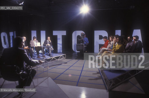 TV broadcasting in a studio of the Italian private television station Antenna 3 (1980 circa) / Trasmissione TV in uno studio della televisione privata Antenna 3 (1980 circa) - ©Marcello Mencarini/Rosebud2