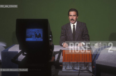 TV broadcasting in a studio of the Italian private television station Videolina (1980 circa) / Trasmissione TV in uno studio della televisione privata Videolina (1980 circa) - ©Marcello Mencarini/Rosebud2