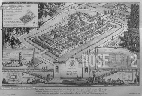 Map of Busseto (Parma) at the time of composer Giuseppe Verdi, who was born in this town, in the hamlet of Le Roncole, on October 10, 1813 / Mappa di Busseto (Parma) al tempo del compositore Giuseppe Verdi, che nacque in questa cittadina, nella frazione Le Roncole, il 10 ottobre 1813 - ©Marcello Mencarini/Rosebud2