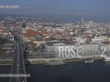 Bratislava and the Danube river seen from the panoramic terrace of the restaurant UFO on the New Bridge (Novy Most), 2010 / Veduta di Bratislava e del fiume Danubio visti dalla terrazza panoramica del ristorante UFO sul Ponte Nuovo (Novy Most), 2010 - ©Marcello Mencarini/Rosebud2
