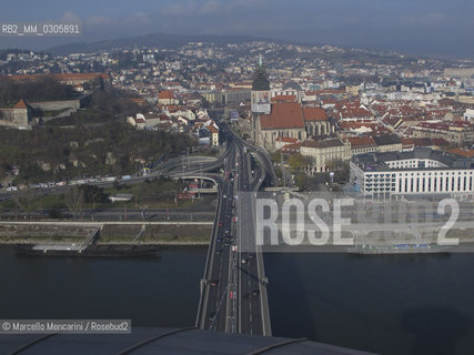 Bratislava and the Danube river seen from the panoramic terrace of the restaurant UFO on the New Bridge (Novy Most), 2010 / Veduta di Bratislava e del fiume Danubio visti dalla terrazza panoramica del ristorante UFO sul Ponte Nuovo (Novy Most), 2010 - ©Marcello Mencarini/Rosebud2
