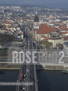 Bratislava and the Danube river seen from the panoramic terrace of the restaurant UFO on the New Bridge (Novy Most), 2010 / Veduta di Bratislava e del fiume Danubio visti dalla terrazza panoramica del ristorante UFO sul Ponte Nuovo (Novy Most), 2010 - ©Marcello Mencarini/Rosebud2