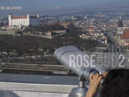 The Bratislava Castle seen from the panoramic terrace of the restaurant UFO on the New Bridge (Novy Most), 2010 / Il Castello di Bratislava visto dalla terrazza panoramica del ristorante UFO sul Ponte Nuovo (Novy Most), 2010 - ©Marcello Mencarini/Rosebud2
