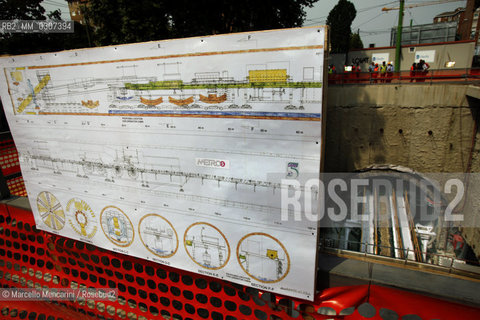 Milan, via Bignami corner of via Fulvio Testi, August 2008. TBM (Tunnel boring machine) in the yard for construction of new subway line number 5 for Expo 2015 / Milano, Via Bignami, angolo Fulvio Testi, agosto 2008. Talpa meccanica nel cantiere per la costruzione della nuova linea 5 della metropolitana - ©Marcello Mencarini/Rosebud2