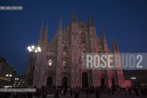 Milan, October 1, 2010, Led Light Exhibition Design: Sacred Light by Castagna & Ravelli with Jacopo Tiscar. Lighting of the Milan Cathedral for revealing from inside its stained glass windows, in collaboration with the Venerable Fabbrica del Duomo in Milan, Philips Technical Sponsor; Giemme Events Production, Staging Amerigo Anfossi / Milano, primo ottobre 2010, Festival Internazionale della Luce: Luce sacra di Castagna&Ravelli con Iacopo Tiscar. Illuminazione del Duomo di Milano che dallinterno rivela le sue vetrate, In collaborazione con la Veneranda Fabbrica del Duomo di Milano, Sponsor Tecnico  Philips; Produzione Giemme Eventi; Allestimento Amerigo Anfossi - ©Marcello Mencarini/Rosebud2