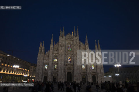Milan, October 1, 2010, Led Light Exhibition Design: Sacred Light by Castagna & Ravelli with Jacopo Tiscar. Lighting of the Milan Cathedral for revealing from inside its stained glass windows, in collaboration with the Venerable Fabbrica del Duomo in Milan, Philips Technical Sponsor; Giemme Events Production, Staging Amerigo Anfossi / Milano, primo ottobre 2010, Festival Internazionale della Luce: Luce sacra di Castagna&Ravelli con Iacopo Tiscar. Illuminazione del Duomo di Milano che dallinterno rivela le sue vetrate, In collaborazione con la Veneranda Fabbrica del Duomo di Milano, Sponsor Tecnico  Philips; Produzione Giemme Eventi; Allestimento Amerigo Anfossi - ©Marcello Mencarini/Rosebud2