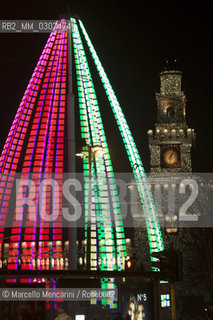 Milan, October 1, 2010, Led Light Exhibition Design: Light Show at the Castello Sforzesco, with games of music and lights. Created by Luca Locatelli / Milano, primo ottobre 2010, Festival Internazionale della Luce: Light Show al Castello Sforzesco, con giochi di musica e luci. Ideazione di Luca Locatelli - ©Marcello Mencarini/Rosebud2