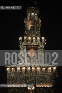 Milan, October 1, 2010, Led Light Exhibition Design: Light Show at the Castello Sforzesco, with games of music and lights. Created by Luca Locatelli / Milano, primo ottobre 2010, Festival Internazionale della Luce: Light Show al Castello Sforzesco, con giochi di musica e luci. Ideazione di Luca Locatelli - ©Marcello Mencarini/Rosebud2