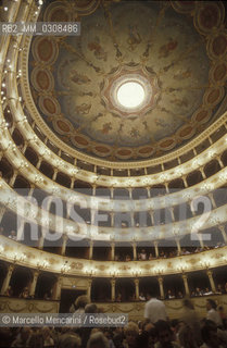Pesaro, about 1985. Interior view of the Rossini Theater / Pesaro, 1985 circa. Sala del Teatro Rossini - ©Marcello Mencarini/Rosebud2