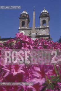Rome, Bell towers of Trinità dei Monti Church. In the foreground, the azaleas that adorn the steps of Piazza di Spagna in spring / Roma, Campanili della chiesa di Trinità dei Monti. In primo piano, le azalee che in primavera decorano la scalinata di piazza di Spagna - ©Marcello Mencarini/Rosebud2