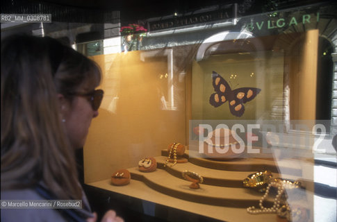 Rome, about 1990. Bulgari jewelry in Via Condotti / Roma, 1990 circa, gioielleria Bulgari in via Condotti - ©Marcello Mencarini/Rosebud2