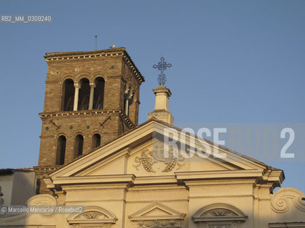 Rome, Tiber Island, Tympanum of St. Bartholomews Basilica on the Island and bell tower / Roma, Isola Tiberina, Timpano della Basilica di San Bartolomeo allIsola e campanile - ©Marcello Mencarini/Rosebud2